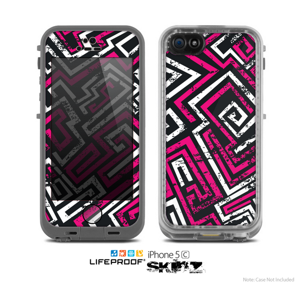 The Pink & White Abstract Maze Pattern Skin for the Apple iPhone 5c LifeProof Case