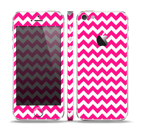 The Pink & White Chevron Pattern Skin Set for the Apple iPhone 5