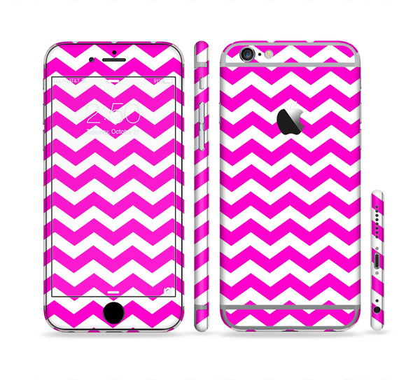The Pink & White Chevron Pattern Sectioned Skin Series for the Apple iPhone 6