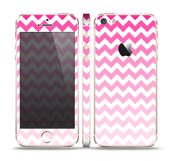 The Pink & White Ombre Chevron Pattern Skin Set for the Apple iPhone 5s