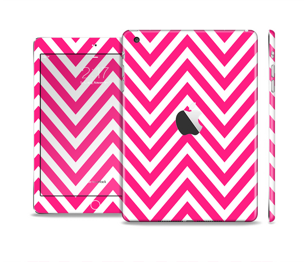 The Pink & White Sharp Chevron Pattern Skin Set for the Apple iPad Mini 4
