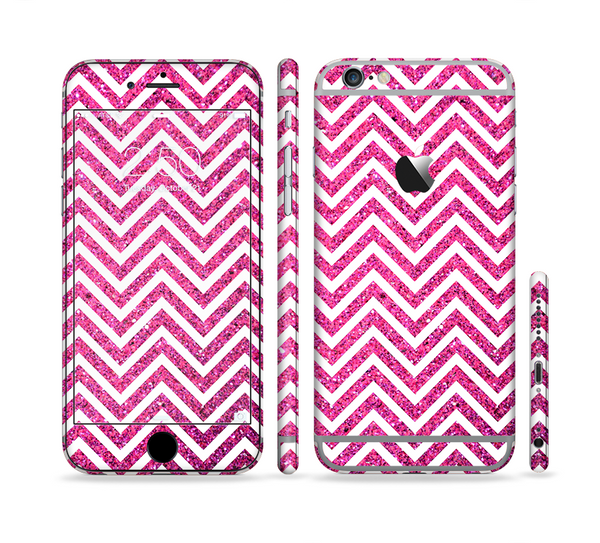 The Pink & White Sharp Glitter Print Chevron Sectioned Skin Series for the Apple iPhone 6s