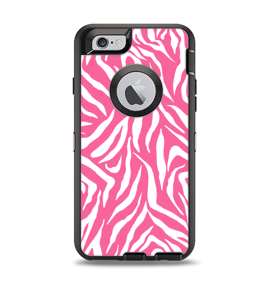 The Pink & White Vector Zebra Print Apple iPhone 6 Otterbox Defender Case Skin Set