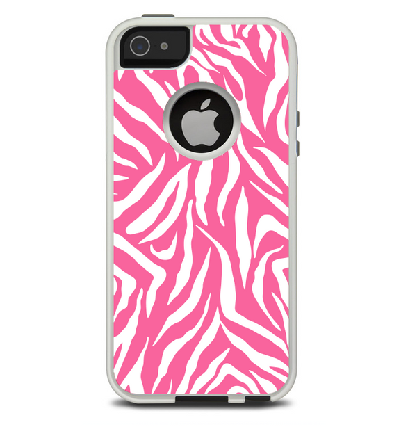 The Pink & White Vector Zebra Print Skin For The iPhone 5-5s Otterbox Commuter Case