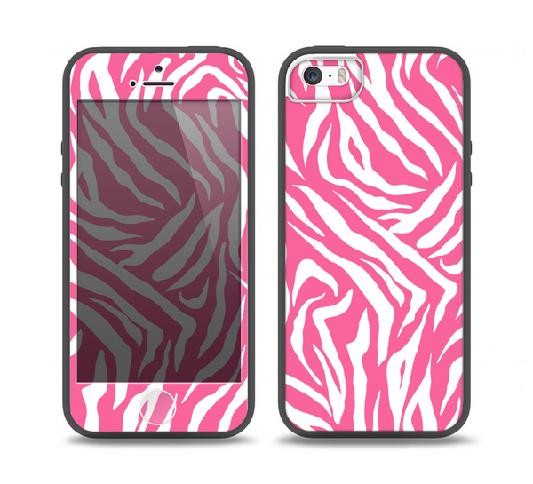 The Pink & White Vector Zebra Print Skin Set for the iPhone 5-5s Skech Glow Case