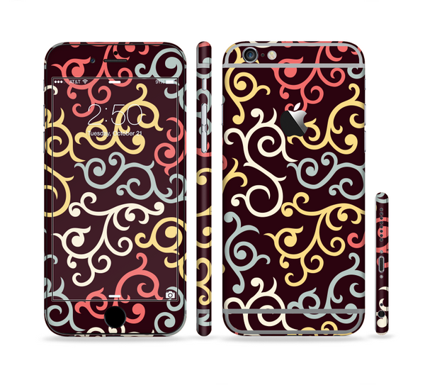 The Pink, Yellow and Blue Vector Swirls Sectioned Skin Series for the Apple iPhone 6s