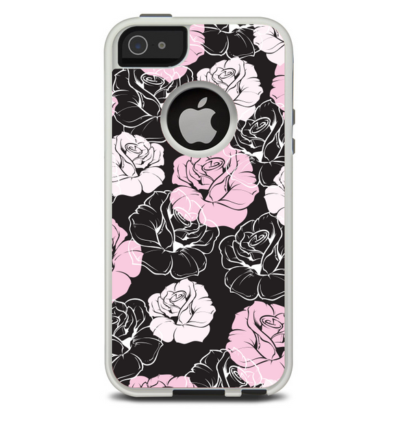 The Pink and Black Rose Pattern V3 Skin For The iPhone 5-5s Otterbox Commuter Case