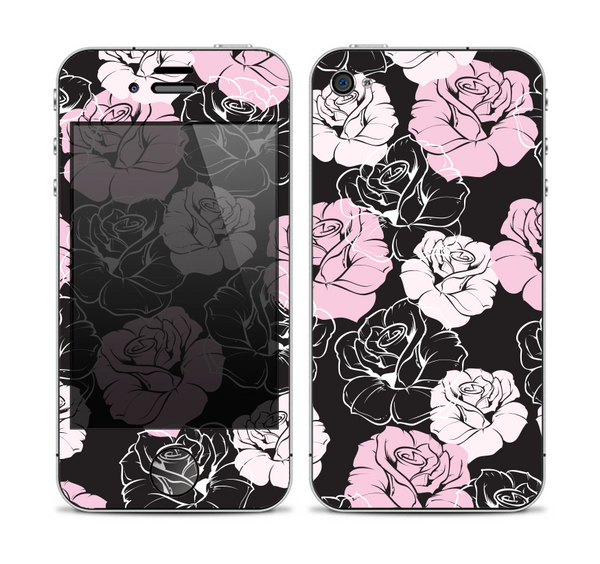 The Pink and Black Rose Pattern V3 Skin for the Apple iPhone 4-4s