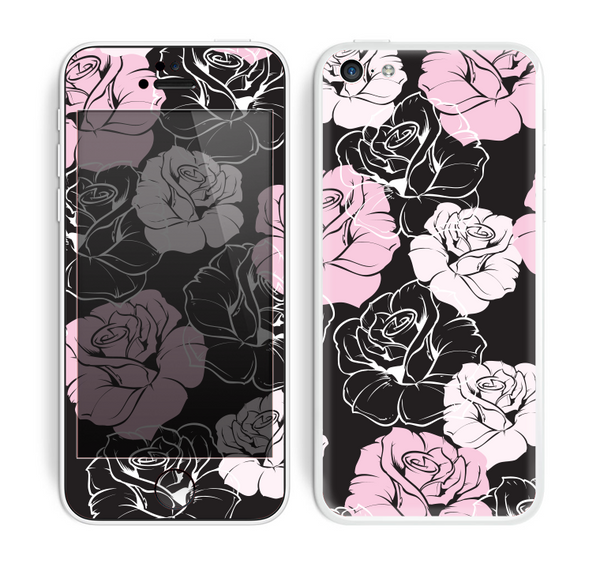 The Pink and Black Rose Pattern V3 Skin for the Apple iPhone 5c