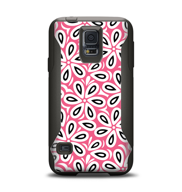 The Pink and Black Vector Floral Pattern Samsung Galaxy S5 Otterbox Commuter Case Skin Set