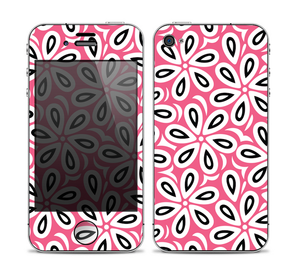 The Pink and Black Vector Floral Pattern Skin for the Apple iPhone 4-4s