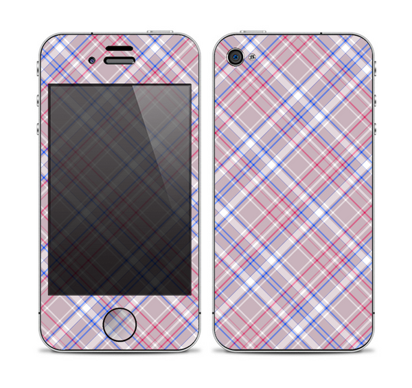The Pink and Blue Layered Plaid Pattern V4 Skin for the Apple iPhone 4-4s