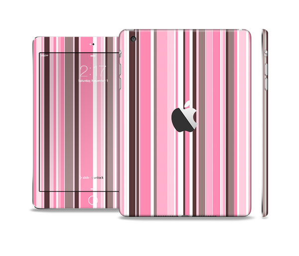 The Pink and Brown Fashion Stripes Skin Set for the Apple iPad Mini 4
