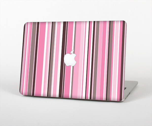The Pink and Brown Fashion Stripes Skin Set for the Apple MacBook Air 13"
