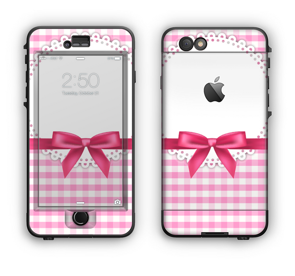 The Pink and White Plaid with Lace and Ribbon Apple iPhone 6 Plus LifeProof Nuud Case Skin Set