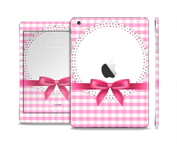 The Pink and White Plaid with Lace and Ribbon Skin Set for the Apple iPad Mini 4