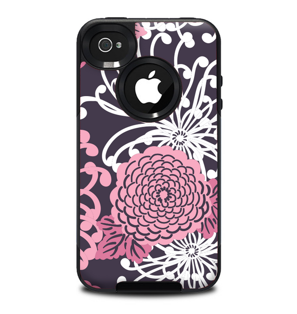 The Pink and White Solid Flowers Skin for the iPhone 4-4s OtterBox Commuter Case