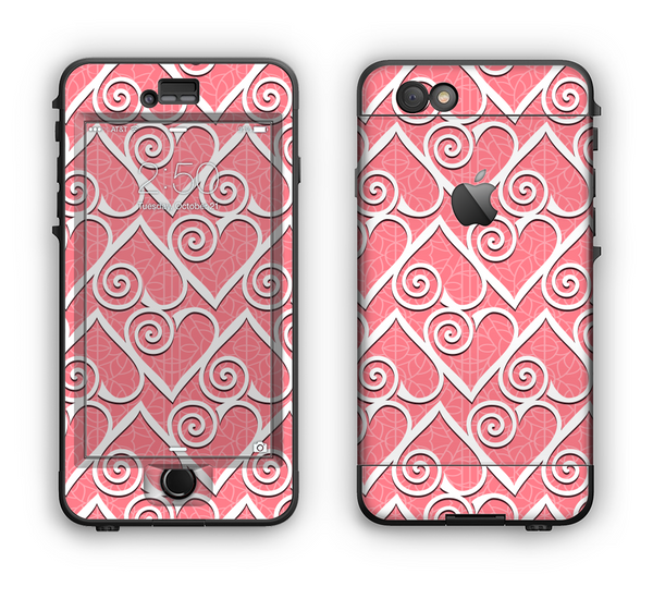 The Pink and White Swirly Heart Design Apple iPhone 6 Plus LifeProof Nuud Case Skin Set