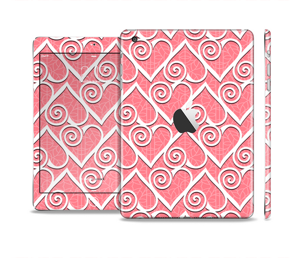 The Pink and White Swirly Heart Design Skin Set for the Apple iPad Mini 4