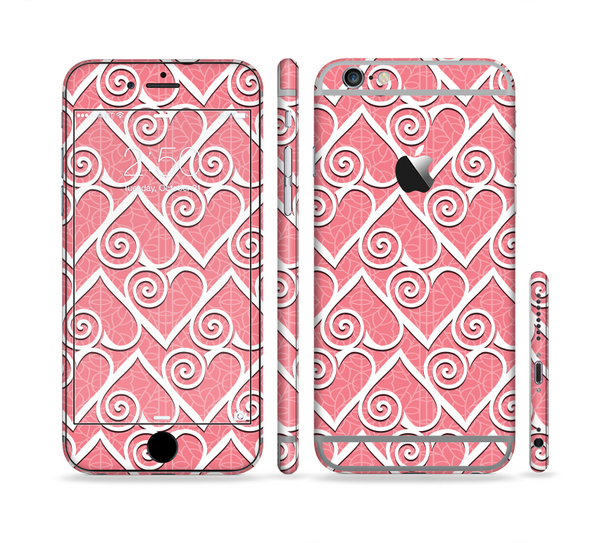 The Pink and White Swirly Heart Design Sectioned Skin Series for the Apple iPhone 6