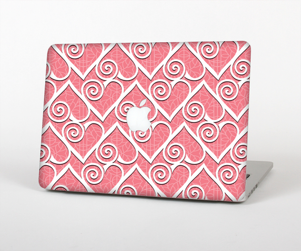 The Pink and White Swirly Heart Design Skin Set for the Apple MacBook Pro 13" with Retina Display
