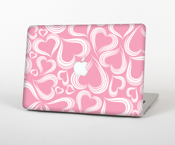 The Pink and White Vector Swirly Heart Pattern Skin Set for the Apple MacBook Pro 13" with Retina Display