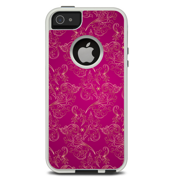 The Pink and Yellow Floral Vine Pattern Skin For The iPhone 5-5s Otterbox Commuter Case
