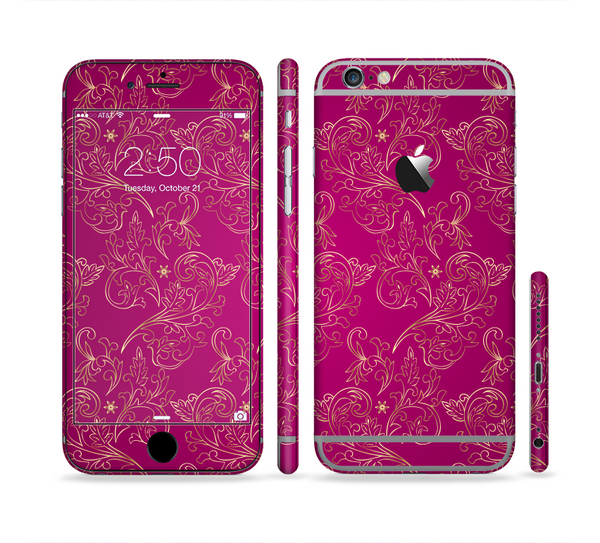 The Pink and Yellow Floral Vine Pattern Sectioned Skin Series for the Apple iPhone 6 Plus