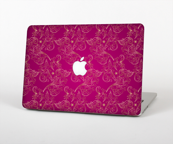 The Pink and Yellow Floral Vine Pattern Skin Set for the Apple MacBook Pro 13" with Retina Display