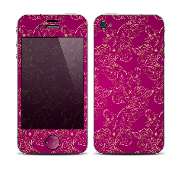 The Pink and Yellow Floral Vine Pattern Skin for the Apple iPhone 4-4s