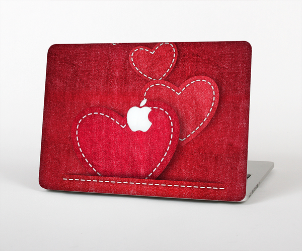 The Pocket with Red Scratched Hearts Skin Set for the Apple MacBook Pro 13" with Retina Display