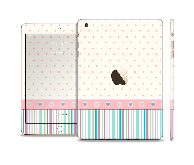 The Polka Dots with Green and Purple Stripes Full Body Skin Set for the Apple iPad Mini 3