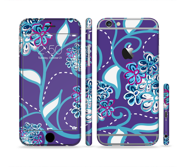 The Purple & Blue Vector Floral Design Sectioned Skin Series for the Apple iPhone 6 Plus