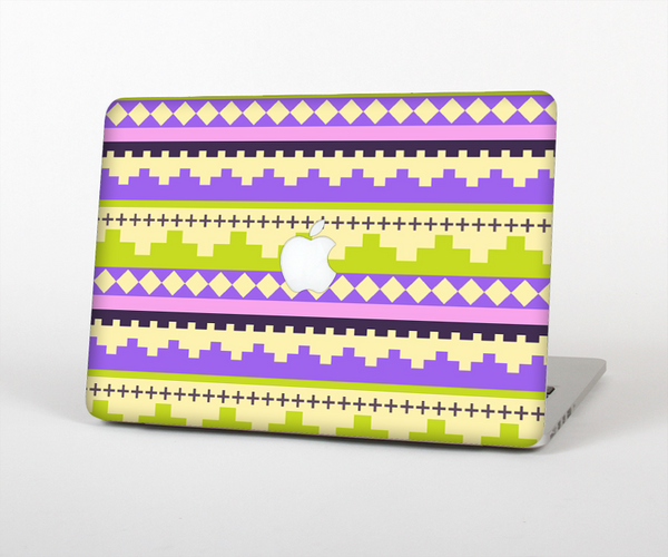 The Purple & Green Tribal Ethic Geometric Pattern Skin Set for the Apple MacBook Pro 13" with Retina Display