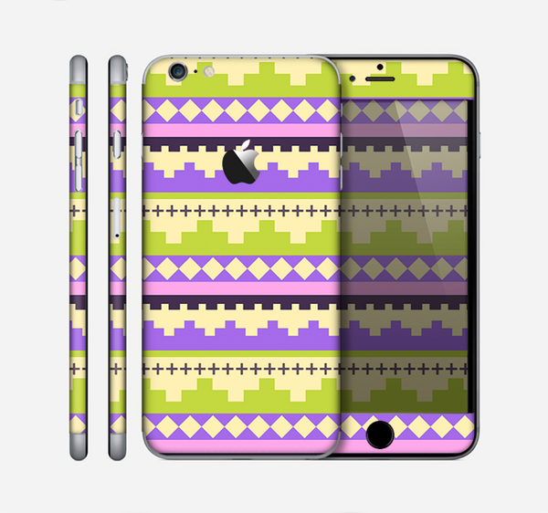 The Purple & Green Tribal Ethic Geometric Pattern Skin for the Apple iPhone 6 Plus