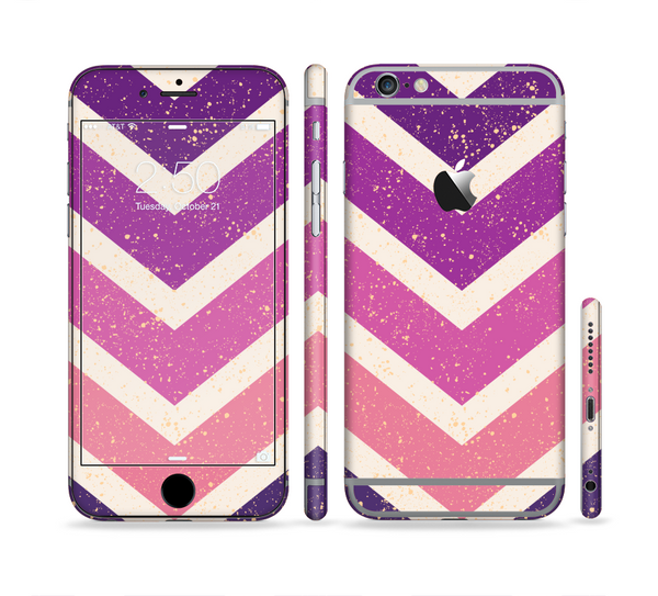 The Purple Scratched Texture Chevron Zigzag Pattern Sectioned Skin Series for the Apple iPhone 6