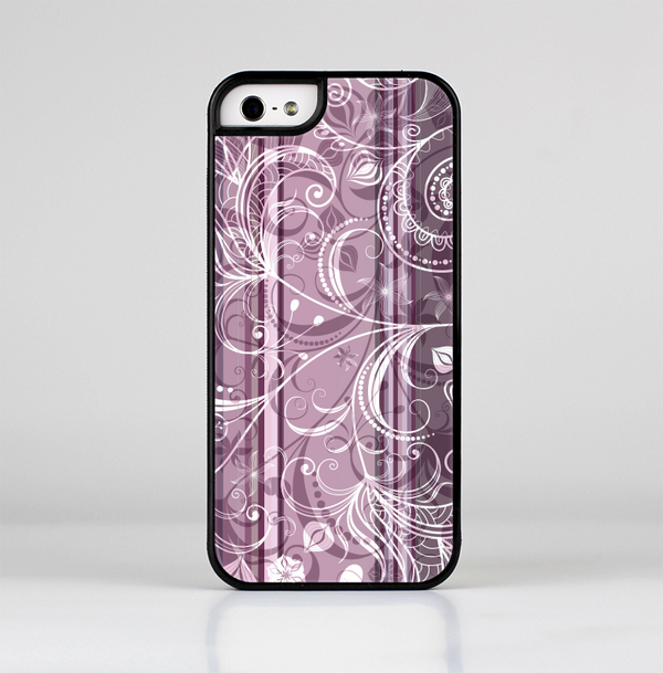 The Purple and Gray Stripes with Overlapping Floral Skin-Sert for the Apple iPhone 5-5s Skin-Sert Case
