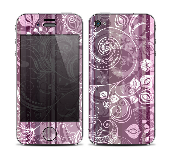 The Purple and Gray Stripes with Overlapping Floral Skin for the Apple iPhone 4-4s