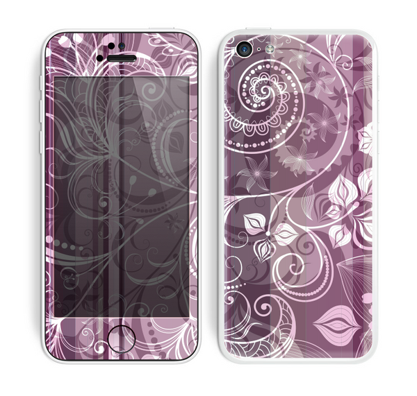 The Purple and Gray Stripes with Overlapping Floral Skin for the Apple iPhone 5c