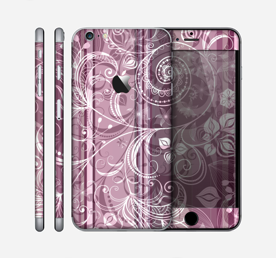 The Purple and Gray Stripes with Overlapping Floral Skin for the Apple iPhone 6 Plus