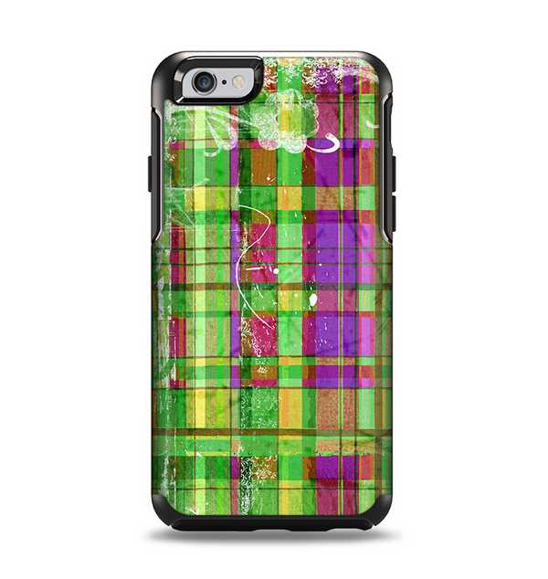 The Purple and Green Plad with Floral Pattern Apple iPhone 6 Otterbox Symmetry Case Skin Set