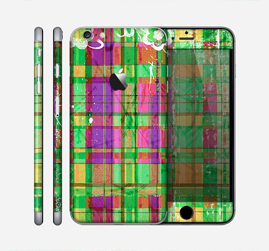 The Purple and Green Plad with Floral Pattern Skin for the Apple iPhone 6 Plus