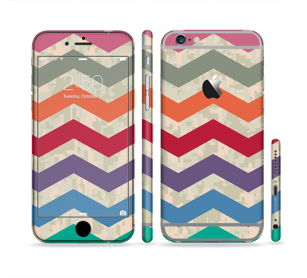 The Rainbow Chevron Over Digital Camouflage Sectioned Skin Series for the Apple iPhone 6