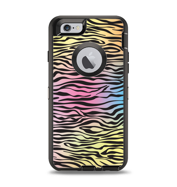 The Rainbow Colored Vector Black Zebra Print Apple iPhone 6 Otterbox Defender Case Skin Set