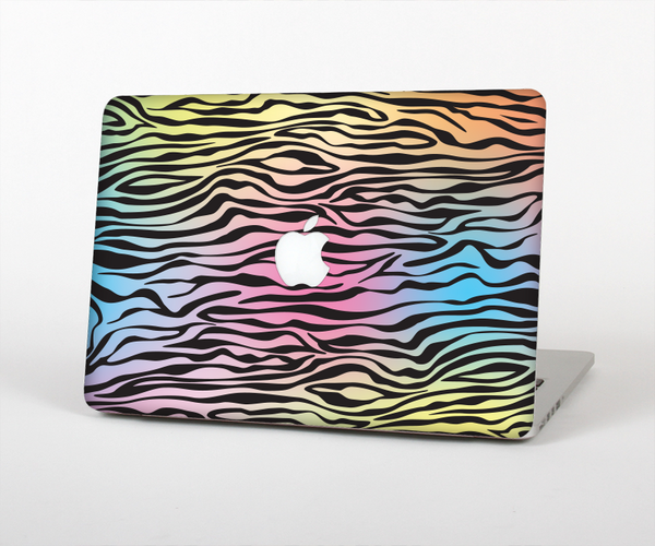 The Rainbow Colored Vector Black Zebra Print Skin Set for the Apple MacBook Pro 13" with Retina Display