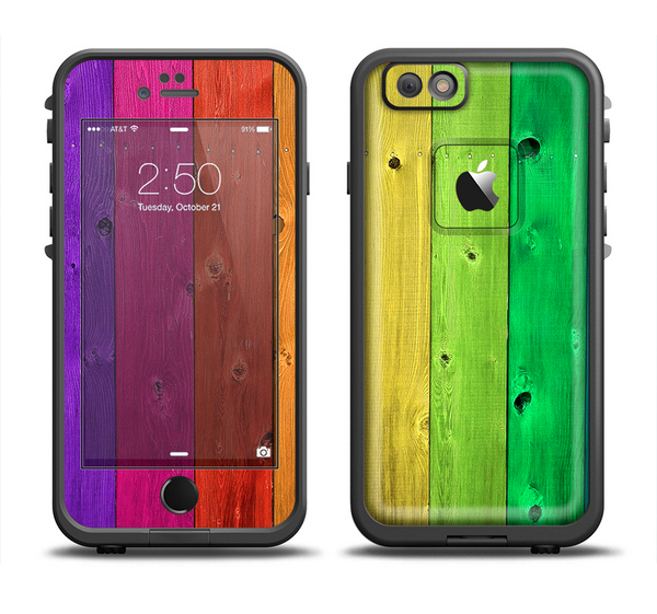 The Rainbow Highlighted Wooden Planks Apple iPhone 6 LifeProof Fre Case Skin Set