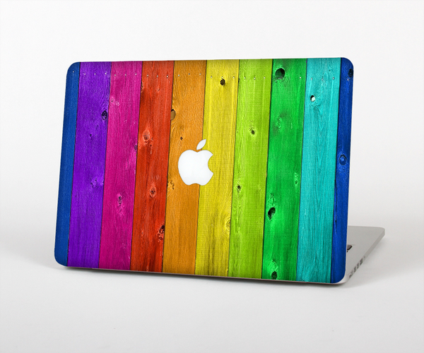 The Rainbow Highlighted Wooden Planks Skin Set for the Apple MacBook Pro 13" with Retina Display