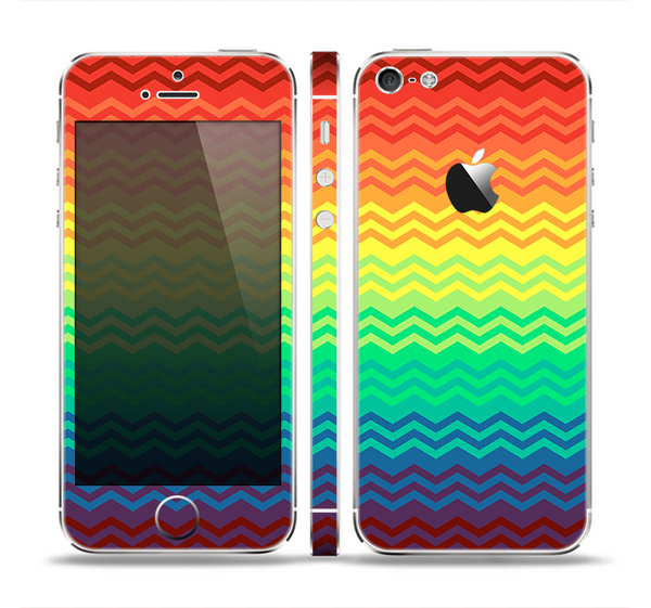 The Rainbow Thin Lined Chevron Pattern Skin Set for the Apple iPhone 5