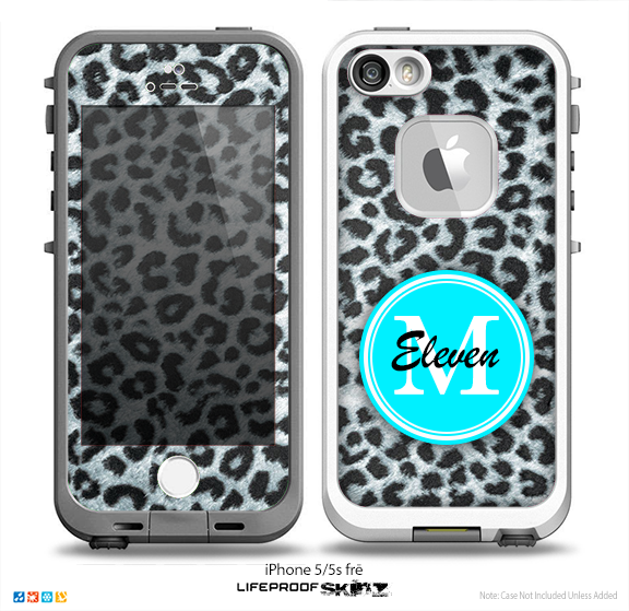 The Real Leopard Monogram Name Script Skin Turquoise v1 Skin for the iPhone LifeProof Case