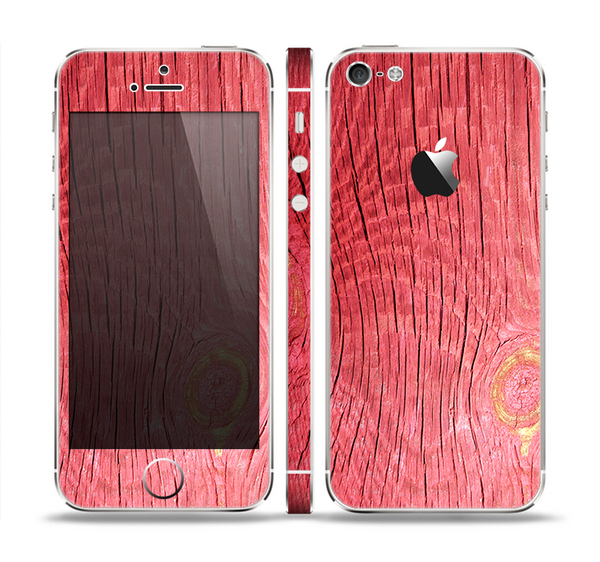 The Red-Wood with Yellow Knot Skin Set for the Apple iPhone 5